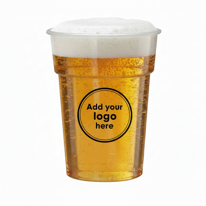 Clear Disposable Recyclable Plastic Pint Glass 568ml - UKCA Stamped to Rim