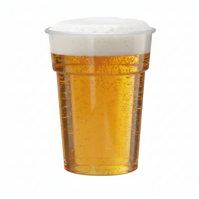 Clear Disposable Recyclable Plastic Pint Glass 568ml - UKCA Stamped to Rim
