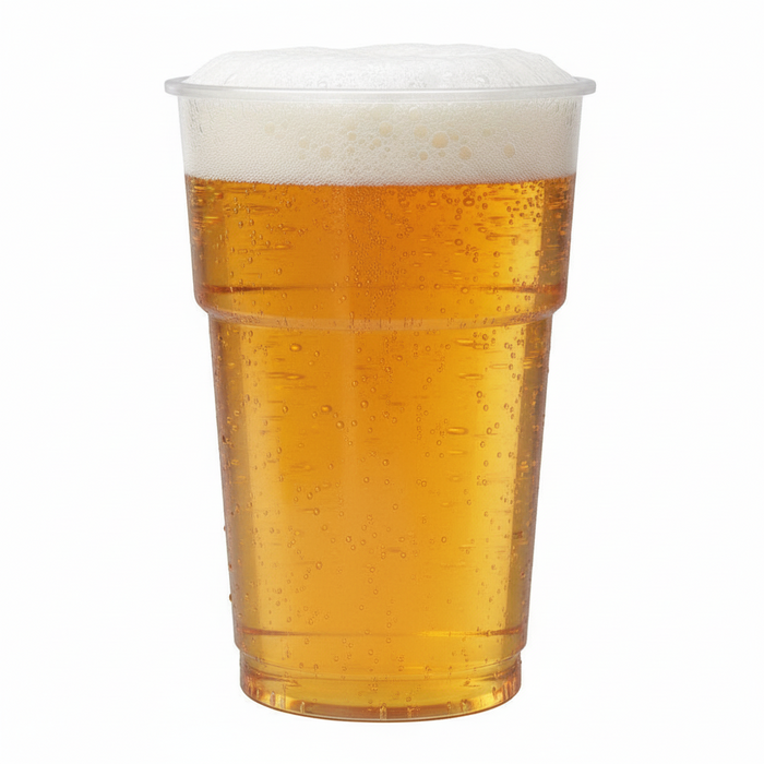 Clear Disposable Recyclable Plastic Pint Glass 681ml - UKCA Stamped to Line