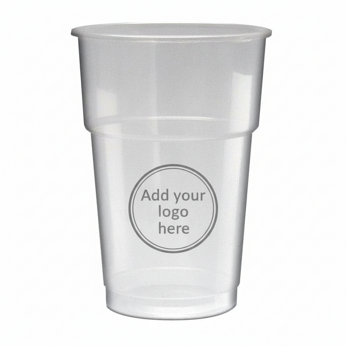 Clear Disposable Recyclable Plastic Pint Glass 681ml - UKCA Stamped to Line