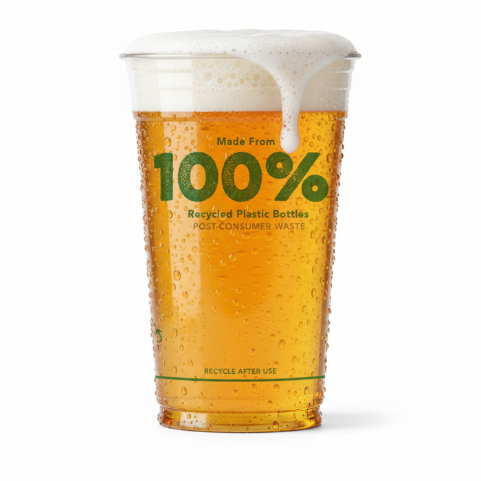Clear 100% Recycled Plastic Pint Glass 568ml - RPET CE Stamped to Rim