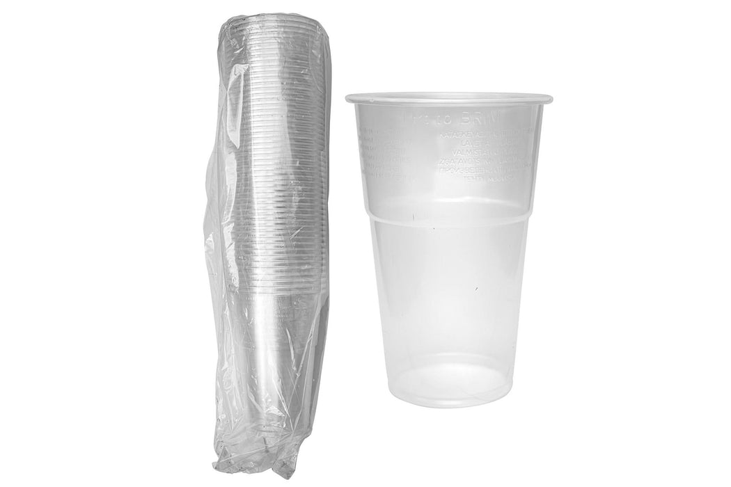 Clear Budget Disposable Recyclable Plastic Pint Glass 568ml - CE Marked