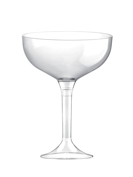 Clear Disposable Recyclable Plastic 2 Piece Champagne Coupe/Cocktail Glass 205ml