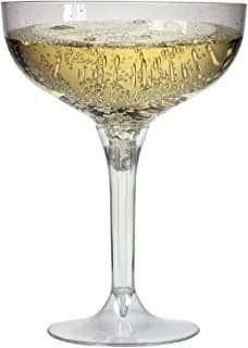 Clear Disposable Recyclable Plastic 2-Piece Champagne Coupe/Cocktail Glass 205ml