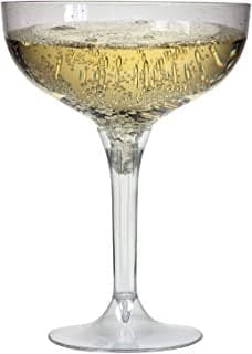 Clear Disposable Recyclable Plastic 2 Piece Champagne Coupe/Cocktail Glass 205ml