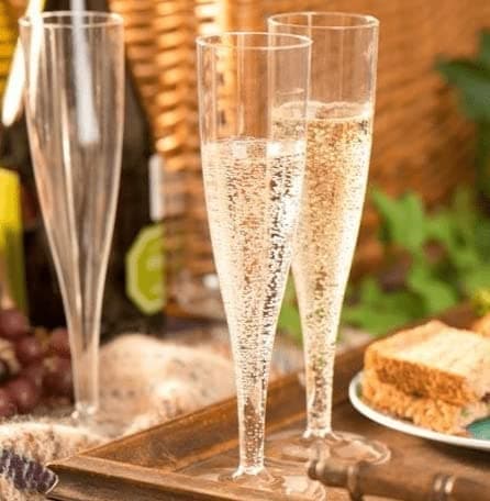 Clear Disposable Recyclable Plastic Champagne Flute 160ml UKCA Marked at 125ml