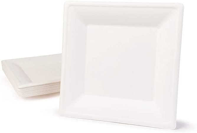 White Compostable Square Side Plate 200mm  - Reed Pulp