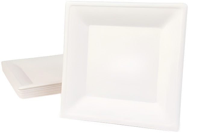 White Compostable Square Dinner Plate 260mm  - Reed Pulp