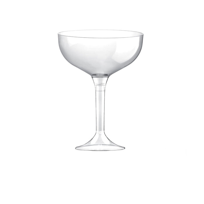 Clear Disposable Recyclable Plastic 2 Piece Champagne Coupe/Cocktail Glass 205ml