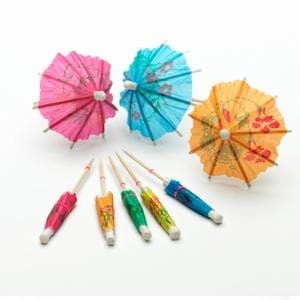 Mixed Coloured Compostable Cocktail Umbrella 100mm  - Paper & Birch Wood