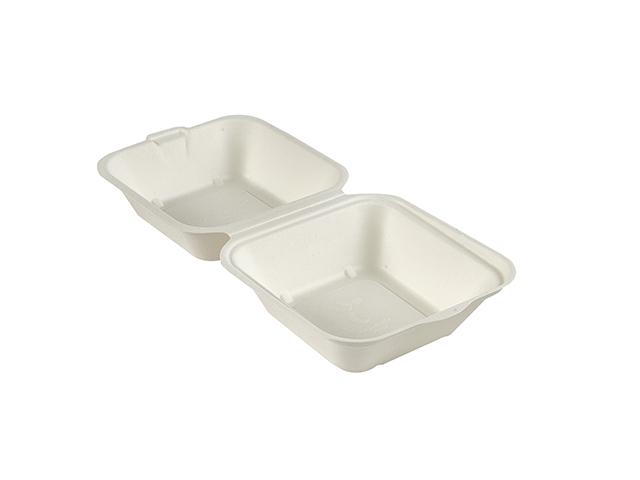 White Compostable Small Square Burger Box - Bagasse