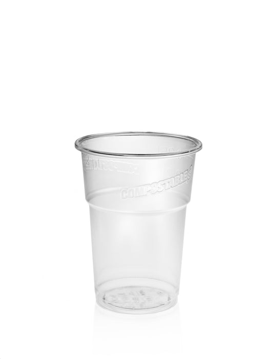 Clear Compostable Plastic Half Pint Glass 300ml- PLA CE Stamped To Rim