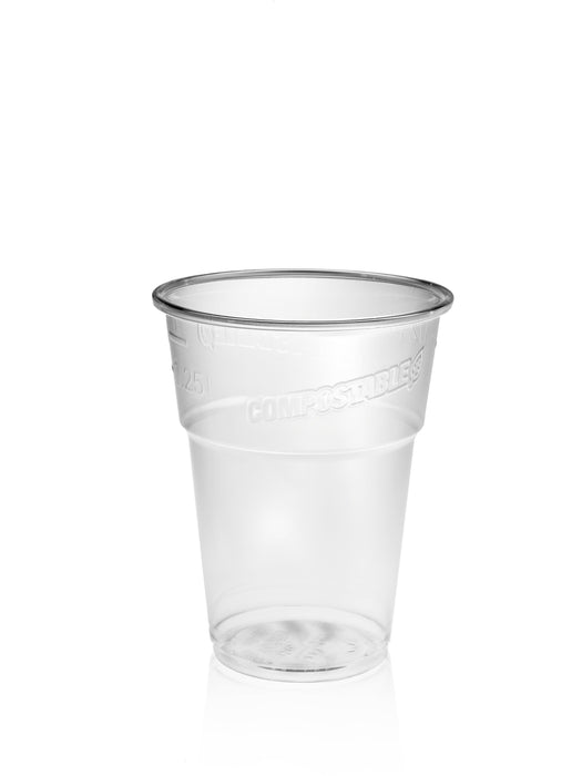 Clear Compostable Plastic Half Pint Glass 350ml - CE Stamped To Line