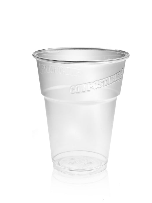 Clear Compostable Plastic Pint Glass 570ml - PLA CE Stamped To Rim