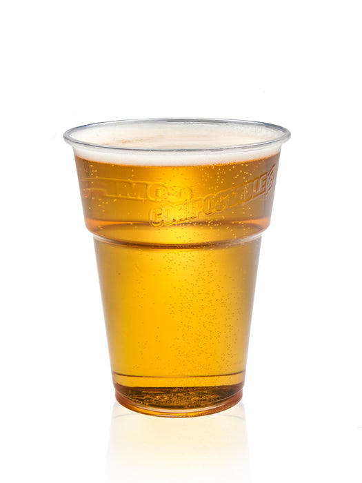 Clear Compostable Plastic Pint Glass 570ml - CE Stamped To Rim