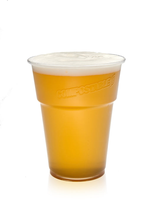 Clear Compostable Plastic Pint Glass 570ml - PLA CE Stamped To Rim