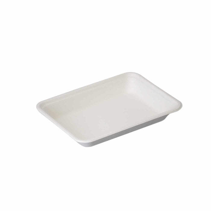 White Compostable Flat Rectangular Tray 196 x 147mm - Reed Pulp