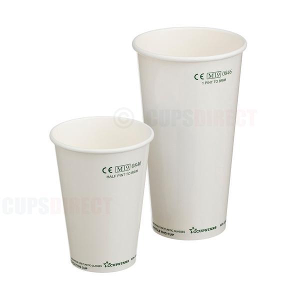 White Recyclable Paper Half Pint Cup 284ml - CE Stamped to Rim