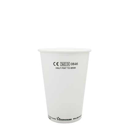 White Recyclable Paper Half Pint Cup 284ml - CE Stamped to Rim