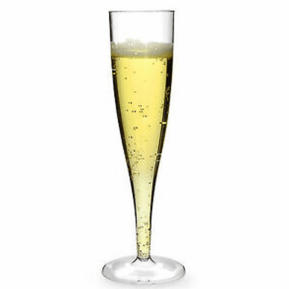 Clear Disposable Recyclable Plastic Champagne Flute 160ml UKCA Marked at 125ml