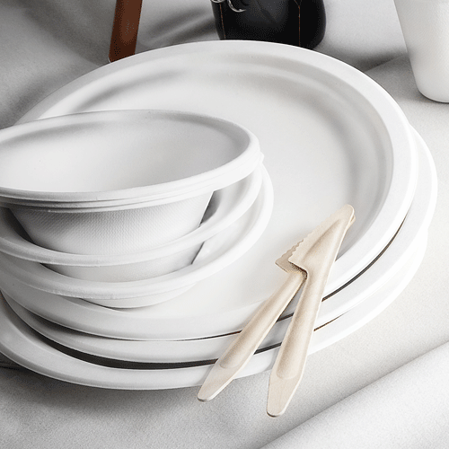White Compostable Bagasse Side Plate 180mm